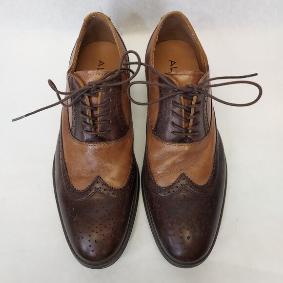 Aldo Wingtip Oxford Brogue Men's 8 Classic Dress Shoes Leather Brown Tan Lace up - Picture 4 of 16